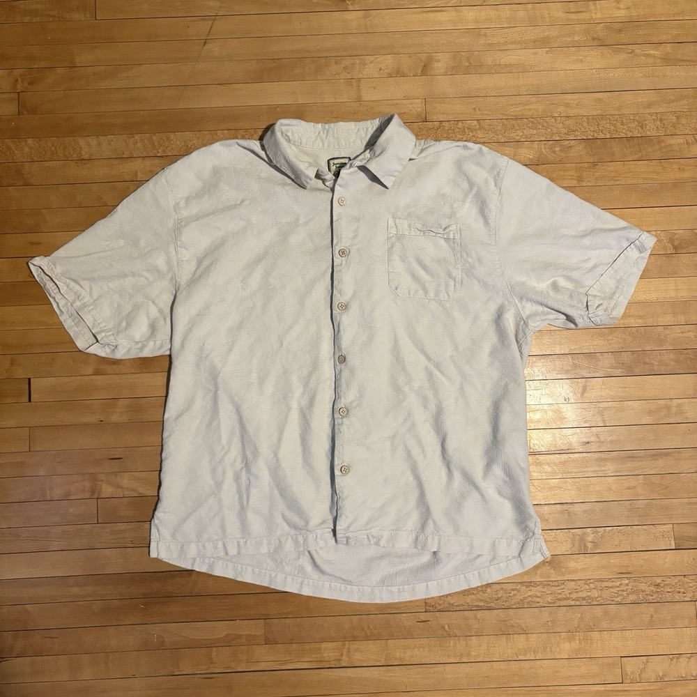 Jamaica Jaxx Shirt Adult XXL Cream Silk Hawaiian Button Up Short Sleeve Mens